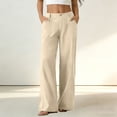thumbnail image 1 of Ynynloco Womens Cotton Linen High Waisted Cropped Wide Leg Stretchy Straight Pants Trousers Button Down Business Work Sweatpants with Pockets, 1 of 7
