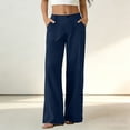 thumbnail image 1 of Ynynloco Womens Cotton Linen High Waisted Cropped Wide Leg Stretchy Straight Pants Trousers Button Down Business Work Sweatpants with Pockets, 1 of 7