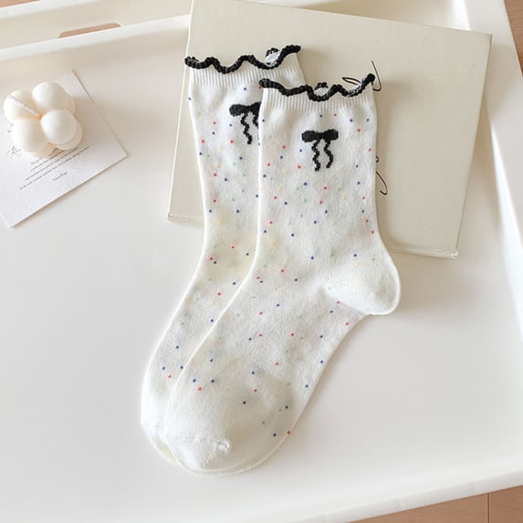 Ynynloco Womens Crew Socks Ruffle Casual Frilly Breathable Knit Trim Dress Funny Polka Dot Ankle Socks