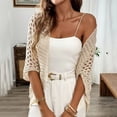 thumbnail image 1 of Ynynloco Womens Crochet Cardigan Sweaters Lightweight Soft Open Front 3/4 Sleeve Batwing Kimono Boho Knit Cover Up, 1 of 8