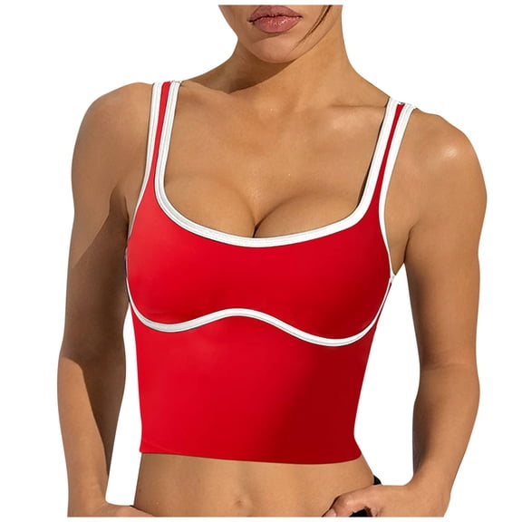 Ynynloco Womens Crop Tank Tops Spaghetti Strap U-Neck Sleeveless Sport Vest Slim Fit Casual Solid Color Trendy Comfy Camisole