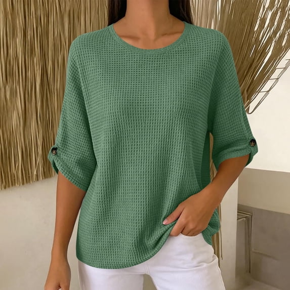 Ynynloco Womens Half Sleeve Casual Fall Winter Oversized Trendy Sweaters Crewneck Pullover Sweater Knit Tops
