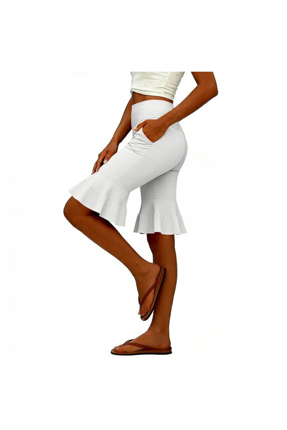 Womens High Waisted Athletic Shorts Ruffle Tiered Running Workout Yoga Shorts with Build in Shorts