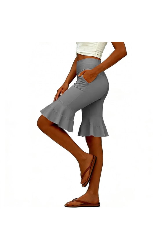 Womens High Waisted Athletic Shorts Ruffle Tiered Running Workout Yoga Shorts with Build in Shorts