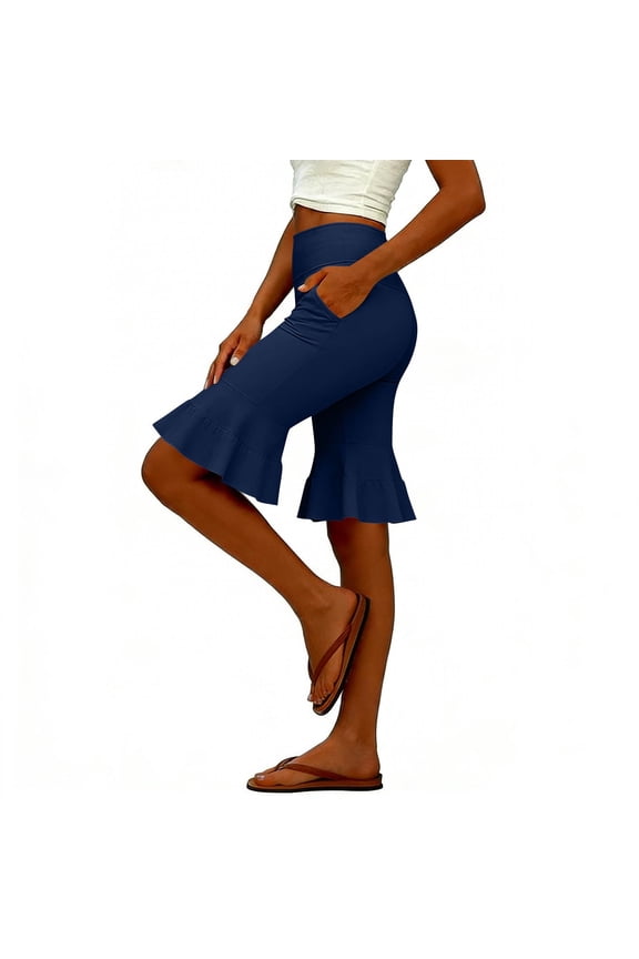 Womens High Waisted Athletic Shorts Ruffle Tiered Running Workout Yoga Shorts with Build in Shorts