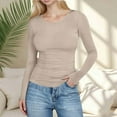 thumbnail image 1 of Ynynloco Womens Long Sleeve Fitted fashion Shirts Ribbed Knit Slim Tight Fit Basic Tees Fall Going Out Tops Underscrubs Layer Clothes, 1 of 7