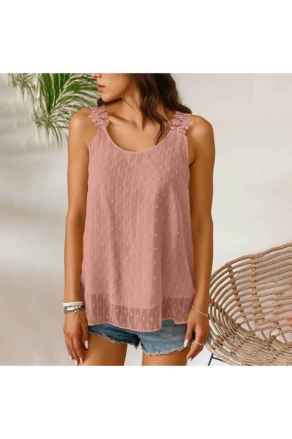 Womens Loose Tank Tops Flowy Sleeveless Summer Boho Tank Top for Women Flowy Lace Bohemian Peplum Casual Crewneck Strap Lace Camisole Shirts