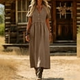 thumbnail image 1 of Ynynloco Womens Maxi Dress Summer Casual A Line Long Shirt Dresses Spring Short Sleeve Button Front V Neck Pockets Work Dress, 1 of 7