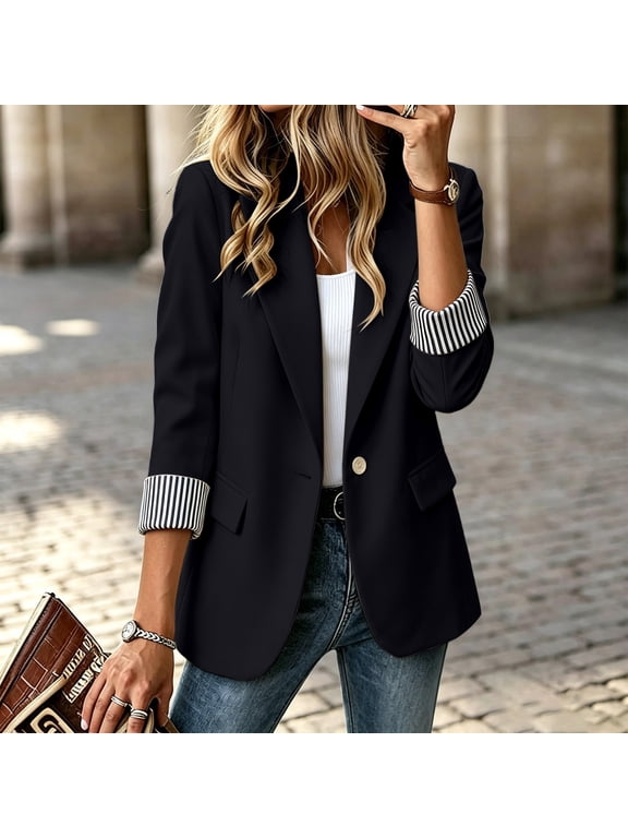 Womens Notched Lapel Pockets Button Work Office Blazer Jacket Suit Business Casual Blazers Jackets