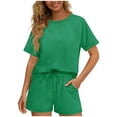 thumbnail image 1 of Ynynloco Womens Pajama Sets Short Sleeve Round Neck Lounge Sets 2 Piece Pjs Set Outfits Matching Loungewear with Pockets, 1 of 5