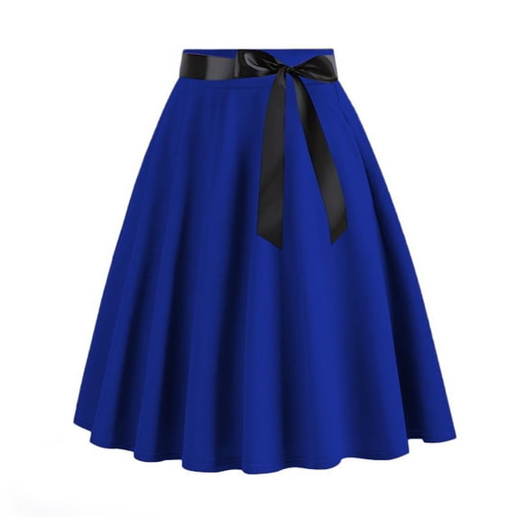 Ynynloco Womens Pleated Vintage High Waist A-Line Skater Skirt Flared Midi Skirt with Pockets