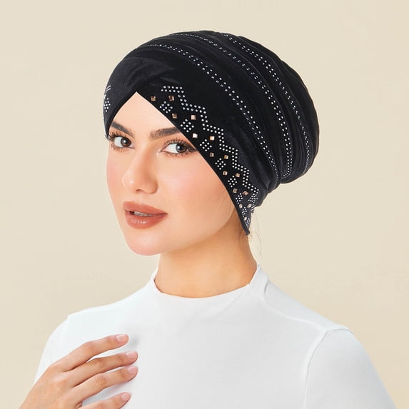 Ynynloco Womens Rhinestone Muslim Inner Hijab Caps Shiny Head Cover Stretch Beanie Turban Hat Chemo Cap Headwrap Cover