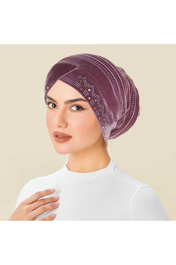 Womens Rhinestone Muslim Inner Hijab Caps Shiny Head Cover Stretch Beanie Turban Hat Chemo Cap Headwrap Cover