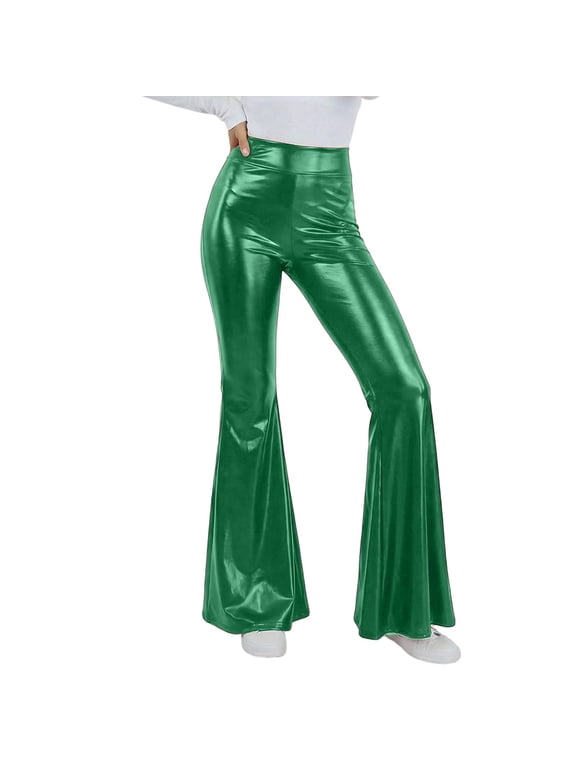 Womens Sequin Flare Pant Sparkly High Waisted Leg Bell Bottom Glitter Trousers 70s Party Night Out Clubwear
