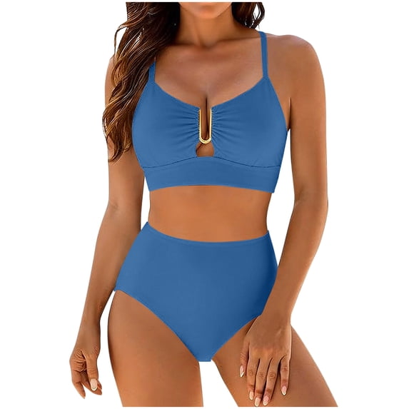 Ynynloco Womens Sexy 2 Piece Bikini Sets Cheeky High Cut Bathing Suit Color Block Textured U-Wire Swimsuits
