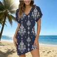 thumbnail image 1 of Ynynloco Womens Short Sleeve Dresses Casual V Neck Tribal Print Button Flowy Boho Mini Beach Short Dress, 1 of 5