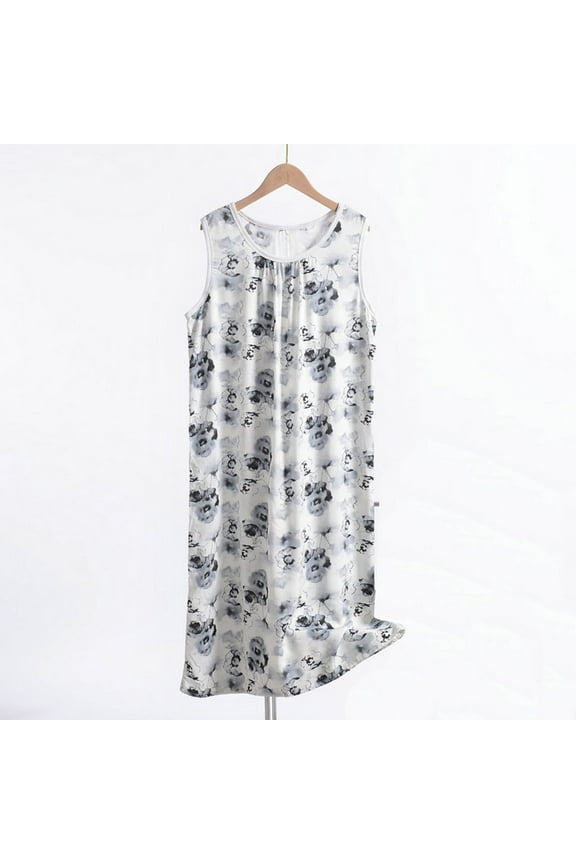 Womens Sleepwear Short Summer Sleeveless Floral Print House Dresses Nightshirt Scoopneck House Dress