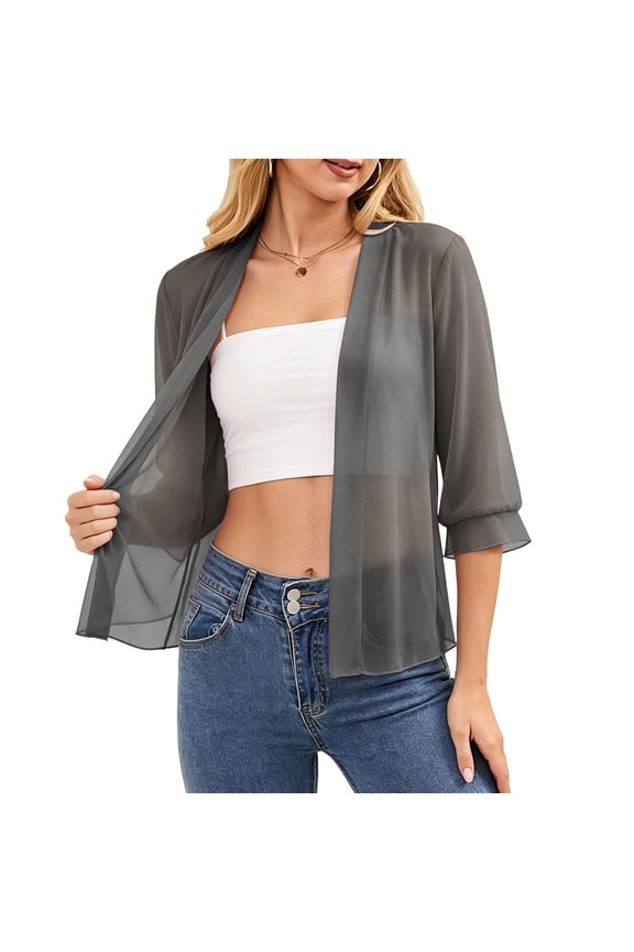 Womens Summer Tops Short Shrugs Puff Sleeve Kimono Cardigans Loose Cover Up Casual Chiffon Bolero Jackets 2026