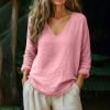 Ynynloco Womens Tops Fashion V Neck Long Sleeve Shirts Casual Outfits Basic T Shirts Blouses Top Women's Clothing