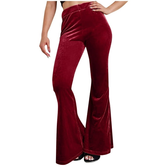Ynynloco Womens Velvet Flare Pants Elastic High Waisted Wide Leg Bell Bottom Pants Stretchy