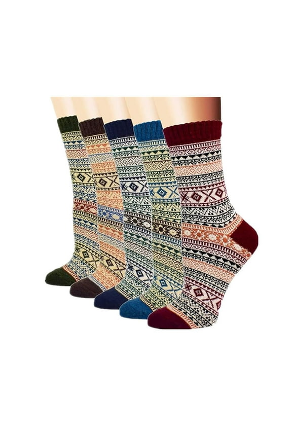 Wool Socks for Women - 5 Pairs Wool Socks Soft Womens, Retro Patterns Hiking Sock Warm Cozy Sock