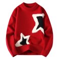 thumbnail image 1 of Ynynloco Y2K Pullover Sweaters for Men Star Graphic Crewneck Long Sleeve Pullover Tops Loose Fit Casual Winter Warm Sweaters, 1 of 2
