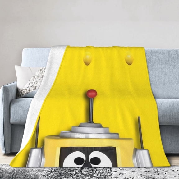 Yo Gabba Gabb Cute Yellow Robot Close‑Up Print Flannel Throw Blanket, All‑Season Soft Warm Blanket for Sofa Bed Holiday Gift 40 x 30 In