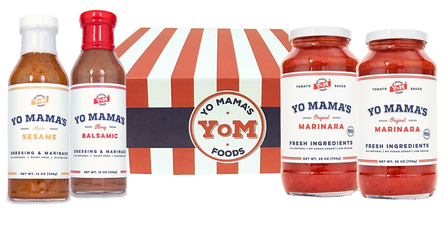 Yo Mama’s Foods Gourmet Holiday Food Basket Includes (2) Gourmet Sauces and (2) Signature