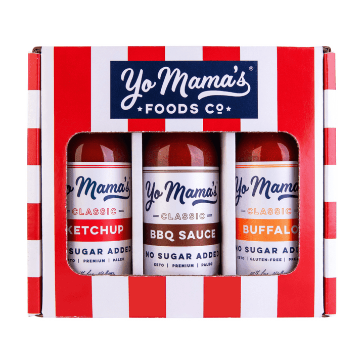 Yo Mamas Foods Grilling Keto Gift Set | Includes (1 ) Buffalo Sauce, (1) Classic Ketchup, (1 ) BBQ Sauce | Keto-Paleo | All-Natural | Gluten-Free and made from 