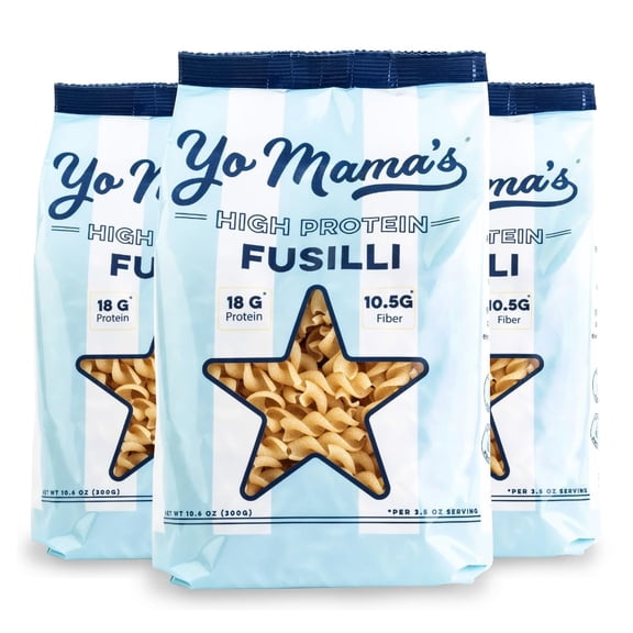 Yo Mama's Foods High Protein High Fiber Fusilli Pasta | (3) 10.6 Ounce Bags. | Plant Based, Low Glycemic, and Gluten Free with Clean Ingredients
