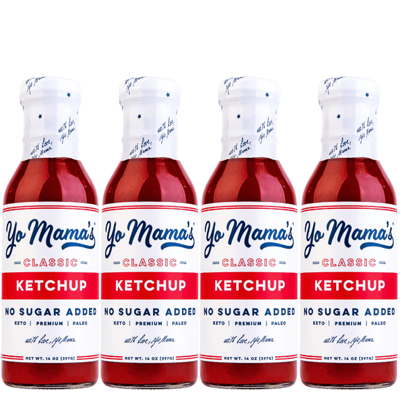 Yo Mama's Foods Keto Classic Ketchup Pack of (4) - No Sugar Added, Low Carb, Vegan, Gluten Free, Paleo Friendly, and Made with Whole Non-GMO Tomatoes!