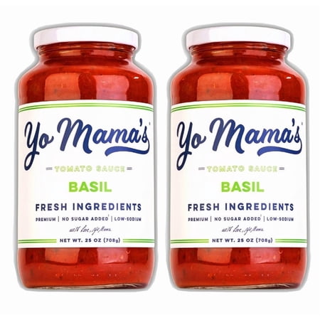 Yo Mama's Foods Keto Tomato Basil Pasta Sauce - Pack of (2) - No Sugar Added, Low Carb, Low Sodium, Vegan, Gluten Free, Paleo Friendly, and Made with Whole, Non-GMO Tomatoes
