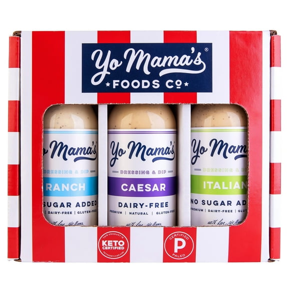 Yo Mama’s Foods Low-Carb Dressings Gift Set | Includes (1 ) Ranch, (1) Caesar, (1 ) Italian | Sugar-Free | Dairy-Free | Gluten-Free and made from Fresh Ingredients
