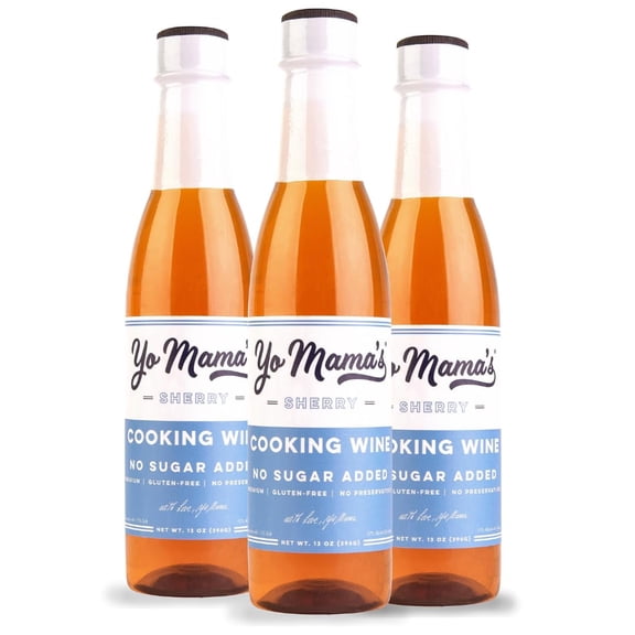 Yo Mama's Foods Premium Sherry Cooking Wine | Pack of (3) | No Sugar Added, Gluten Free, No preservatives, Use for Cooking, Marinades, & Dressings