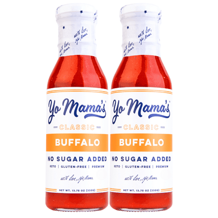 Yo Mama's Gourmet Keto Buffalo Wing Sauce - Mild Heat - Great for Dipping and Marinade! | (2) 13.75 Ounce Glass Bottles | Low / Zero Carb, No Sugar Added, Whole30, Paleo, Gluten and Soy Free, and Low