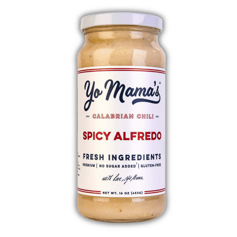 Yo Mama's Foods Spicy Alfredo Sauce, 16 oz, All-Natural, Gluten
