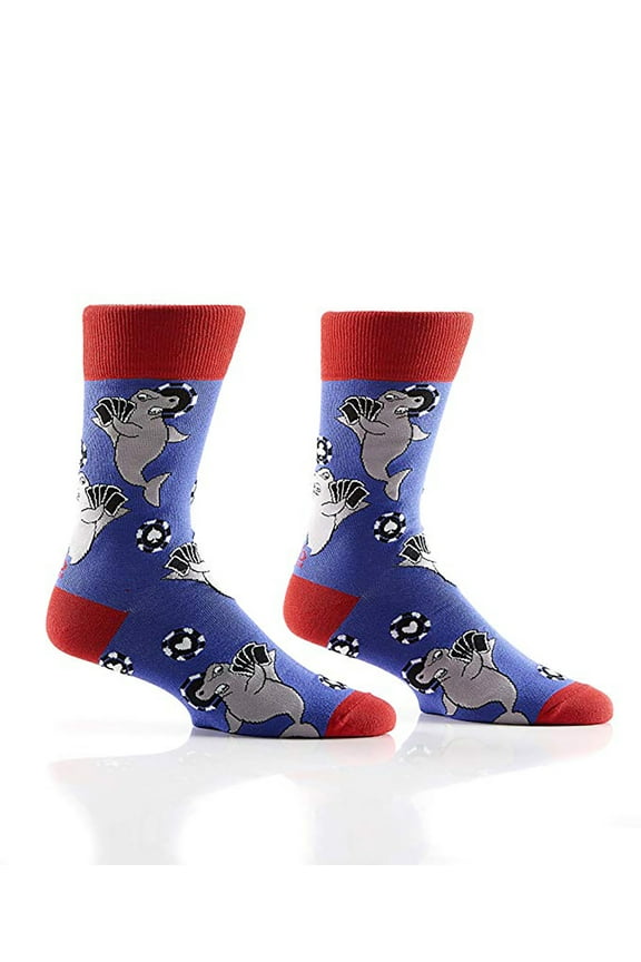 Card Sharks Red and Blue Men's Size 7-12 Cotton Blend Novelty Crew Socks