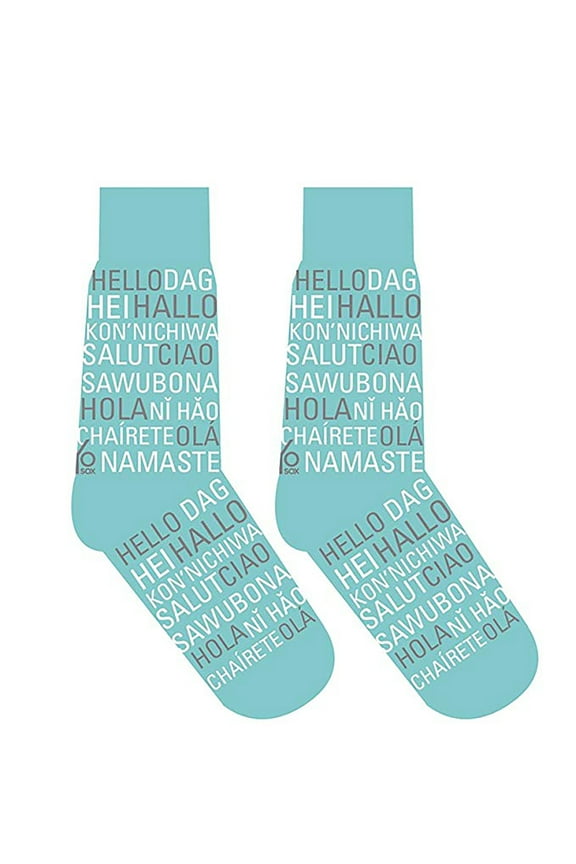 Hello World Languages Teal Cotton Blend Women's 6-10 Stretch Crew Socks