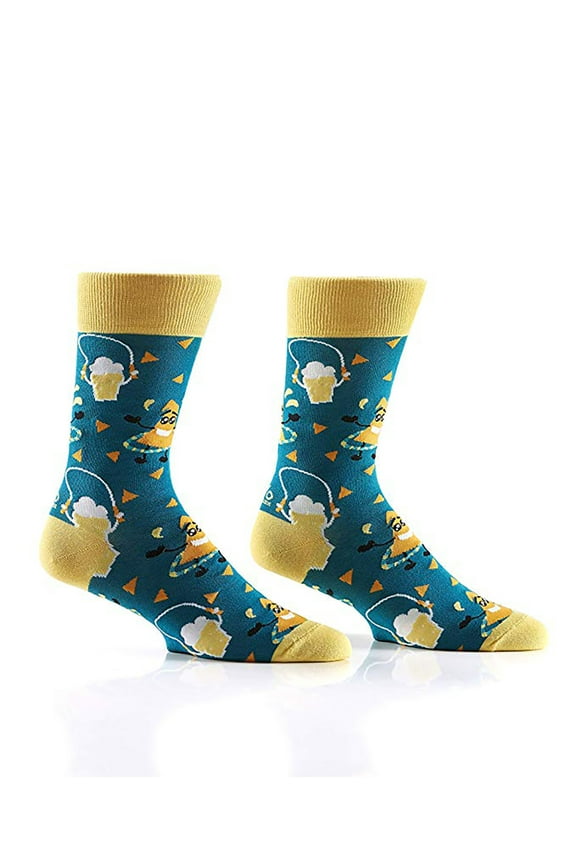 Nachos and Beer Yellow and Blue Men's Size 7-12 Cotton Blend Novelty Crew Socks