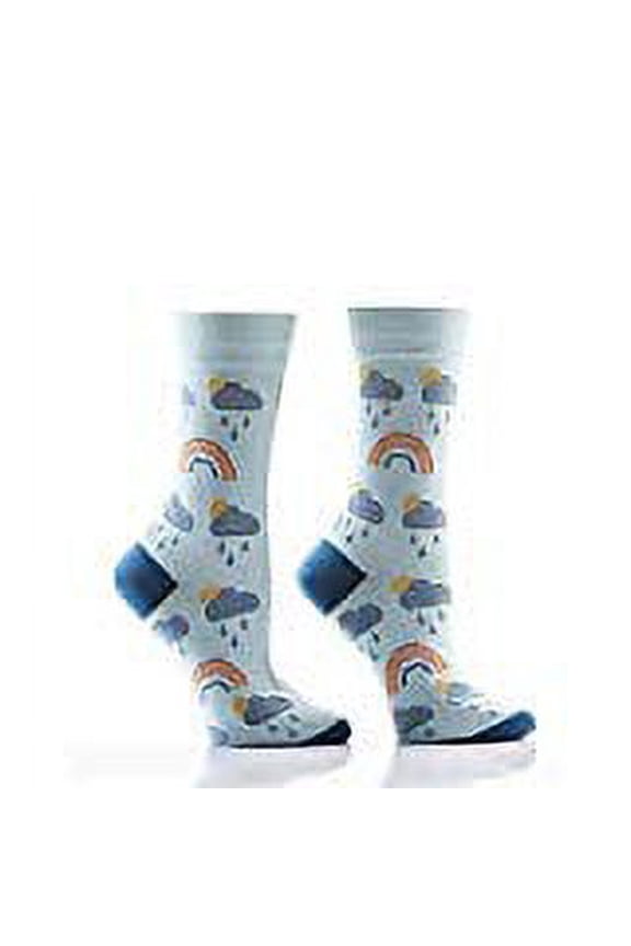 Women's Crew Sock, Rainbows and Clouds Fits Women's Shoe Size 6-10.
