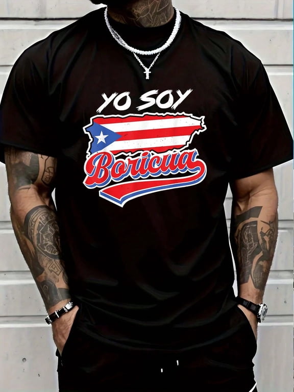 Yo Soy Boricua Puerto Rico Flag Puerto Rican Women Hispanic Men's Cotton Crew Neck Graphic Tee Casual Short Sleeve Solid T-Shirt