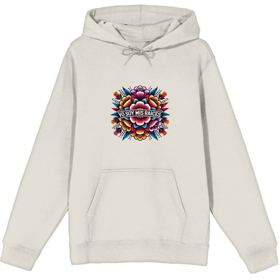 Yo Soy Mis Raices Floral Art Adult Sand Long Sleeve Hoodie-Medium