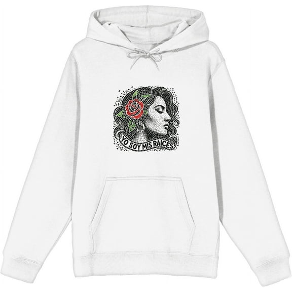 Yo Soy Mis Raices Mosaic Woman Adult White Long Sleeve Hoodie-Small