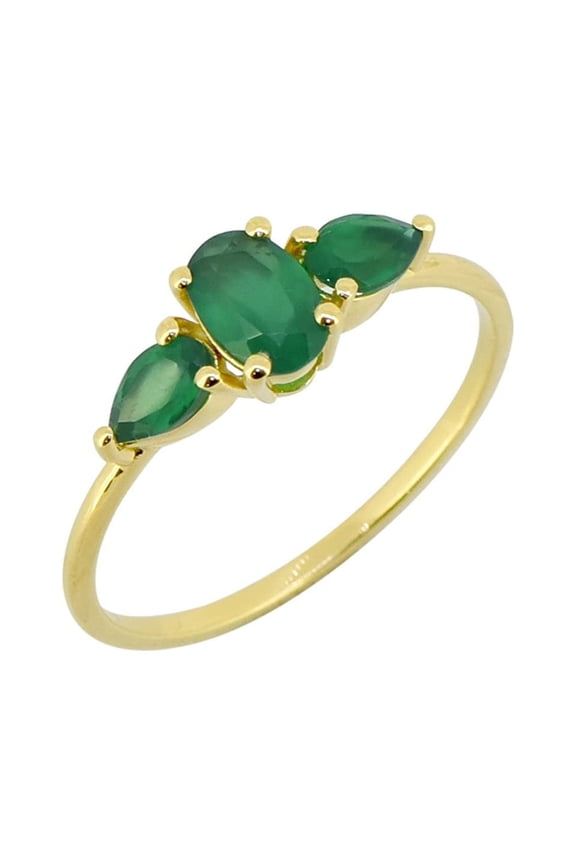 Yo Treasure 18kt Gold Pleated Silver Green Onyx Promise Ring Gifts for Women