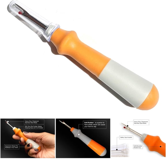 YoCosii 83002-OR Premium Ergonomic Seam Ripper Tool | Stitch Remover | Orange | 5.1 Inch | Stainless Steel & Rubber
