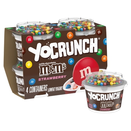 YoCrunch Strawberry Low Fat Yogurt with Mini M&Ms(R), Single Serve Snacks, 4 oz Yogurt Cups, 4 Count