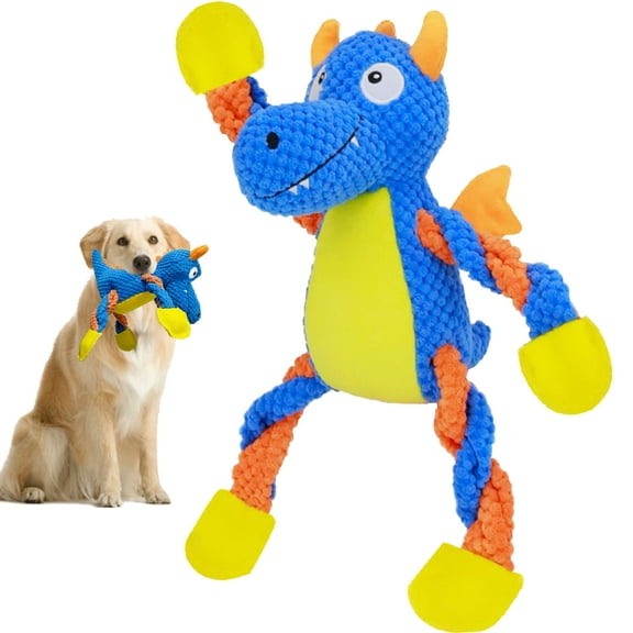 YoFellas Dragon Dog Squeaky Toys Cute Plush Stuffed Puppy Chew Toy, Interactive Durable Tough Tug Toy with 5 Squeakers for Small | Medium | Large Breed