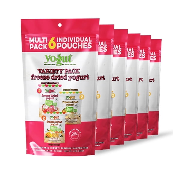 Yogut Freeze Dried Yogurt Bites Variety Pack, Crunchy Texture, 6 Count, Gluten Free, Non-GMO, 5 Billion Probiotics