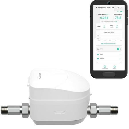 YoLink FlowSmart All-in-One: Includes Smart Water Meter and Automatic Shutoff for 3/4-Inch Pipes, Real-Time Leak Detection, App-Controlled, Over 10 Years Battery Life, Requires YoLink Hub