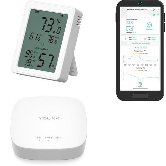 YoLink Indoor Thermometer Hygrometer YS8023 with LCD Comfort Display, Magnetic Mount for Kitchen Use, Max/Min Tracking, LoRa, 5-Year Battery, Alexa/IFTTT, Hub Included